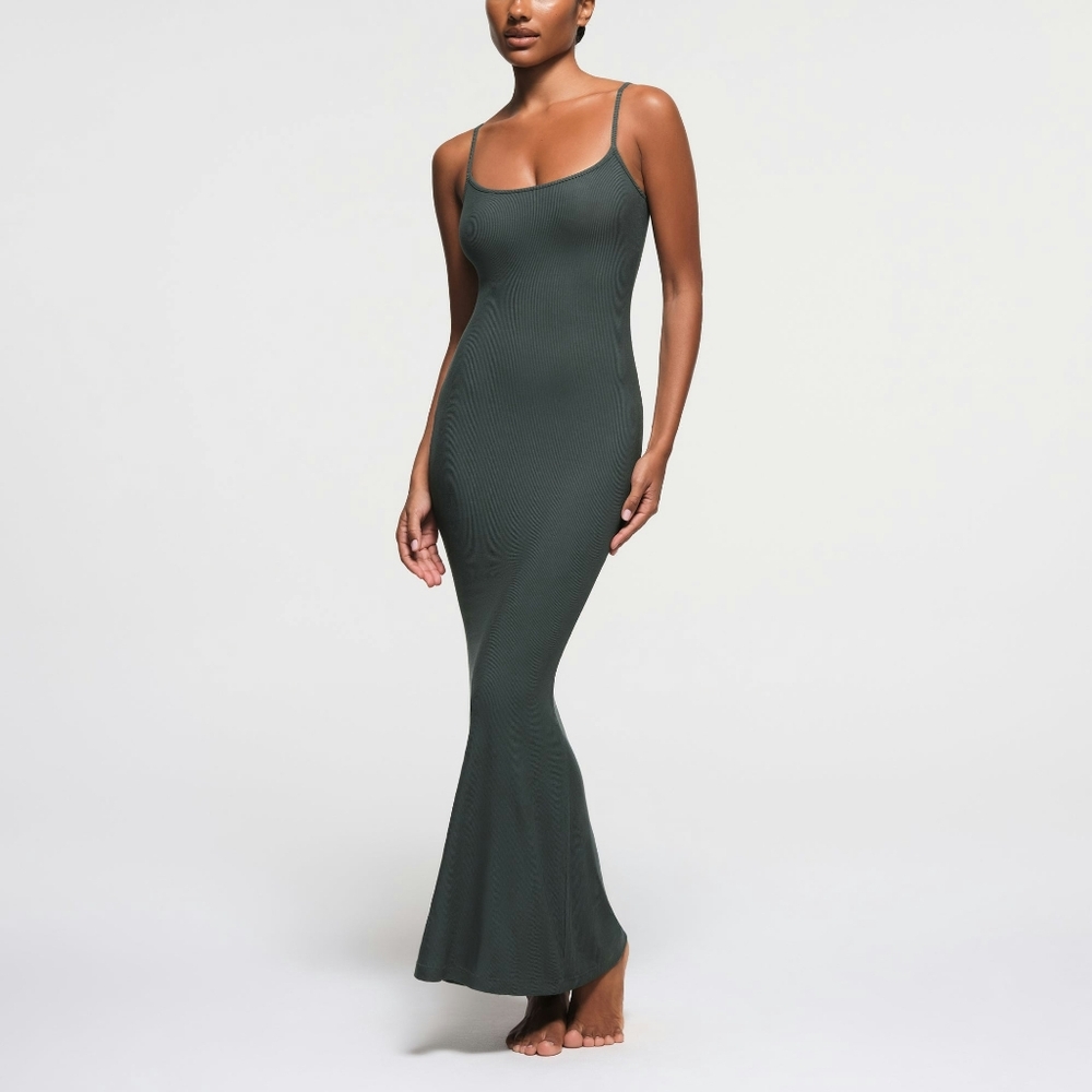NWT Skims Soft Lounge XS Petite Long Slip Dress - Deep Sea - Rare and Sold Out!
